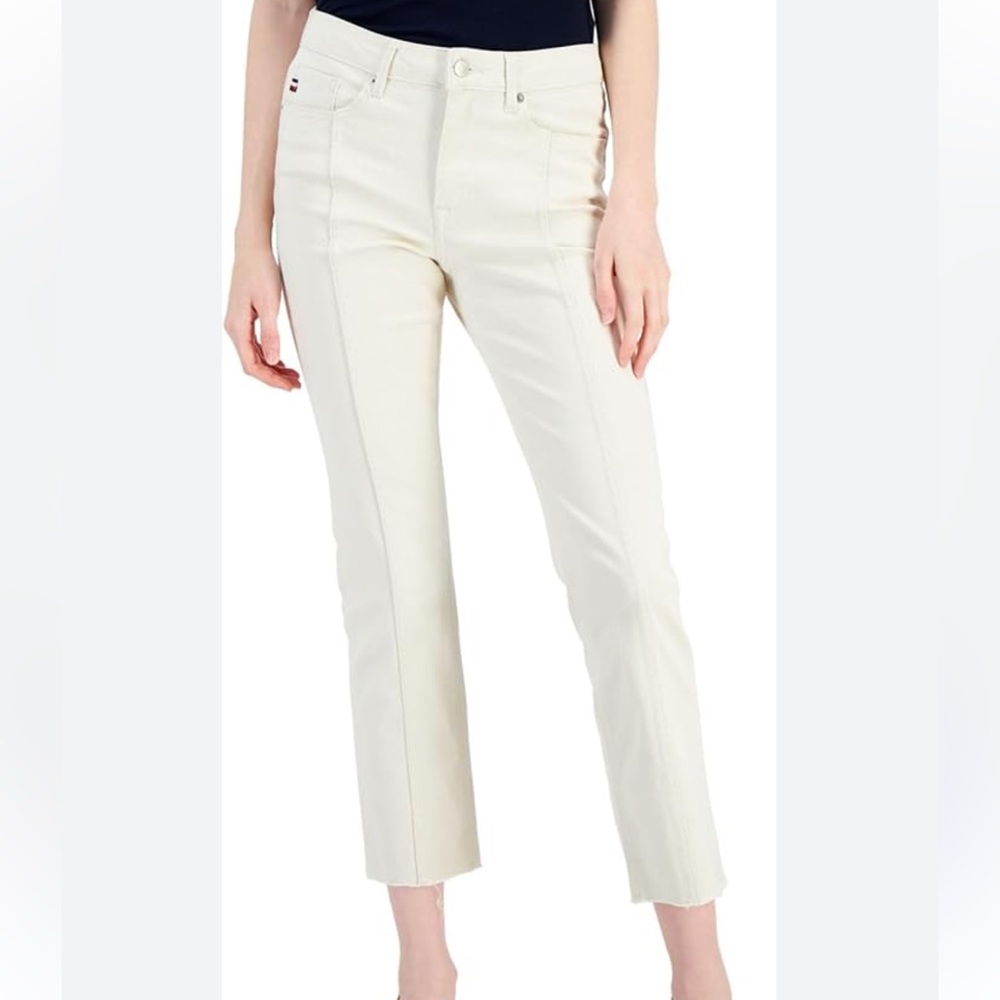 Tommy Hilfiger Womens Tribeca Cropped Straight Leg Ankle Pants Ivory